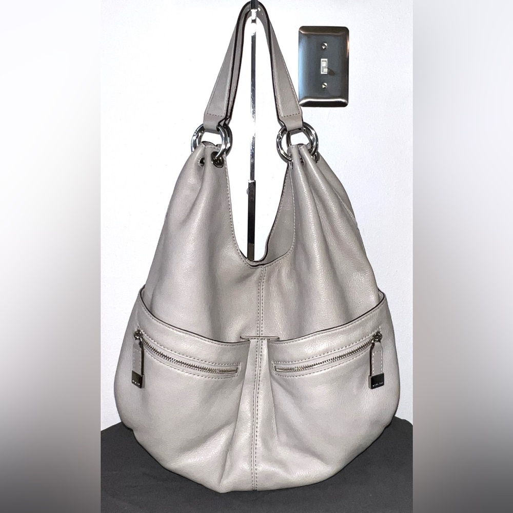 Vintage MICHAEL Michael Kors Layton Grey Soft Pebbled Leather Large Hobo Handbag